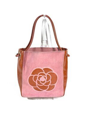 Chanel Shoulder Bag CC Logo Camellia Suede Pink